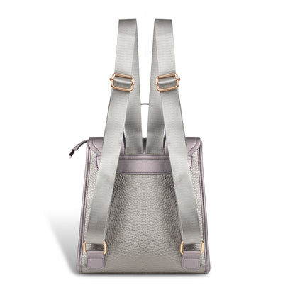 Magnolia Silver Vegan Leather Backpack for Women | 10.5L Stylish Casual Daypack with Long Strap