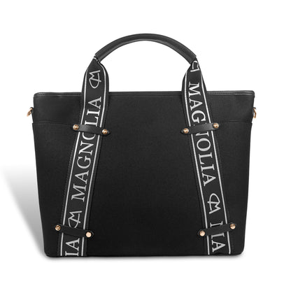 Magnolia® Vegan Leather Black Handbag – 15L Spacious Tote for Everyday & Work Use