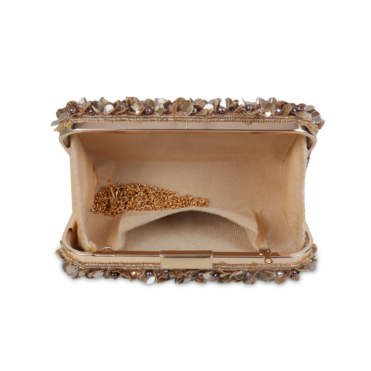 Magnolia Copper Velvet Embellished Women Clutch