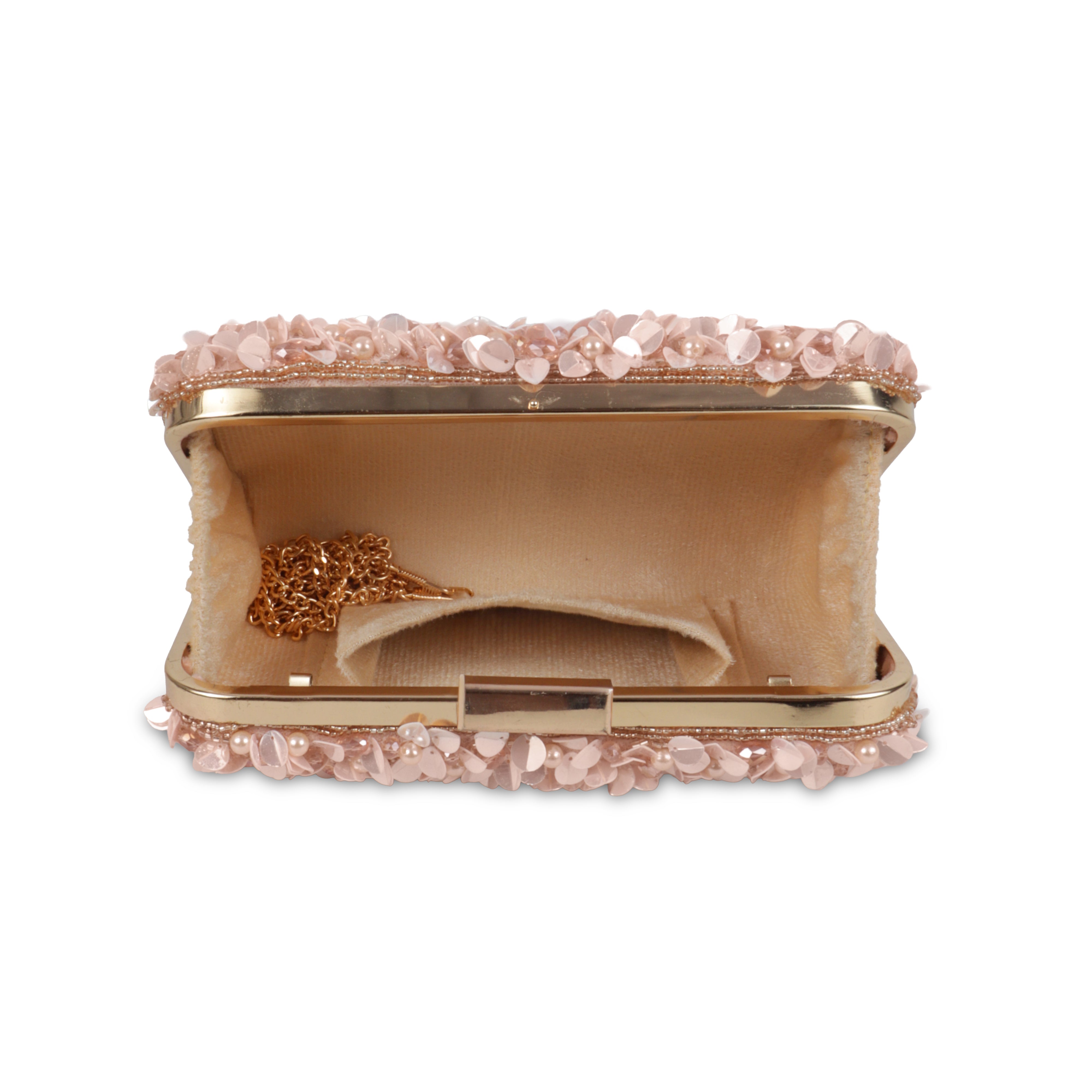 Magnolia-Luxe Peach Clutch with Embellished Fringe Detail