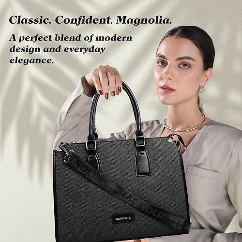 Magnolia® Premium Faux Leather Handbag – 10L Spacious Everyday & Office Bag | Black