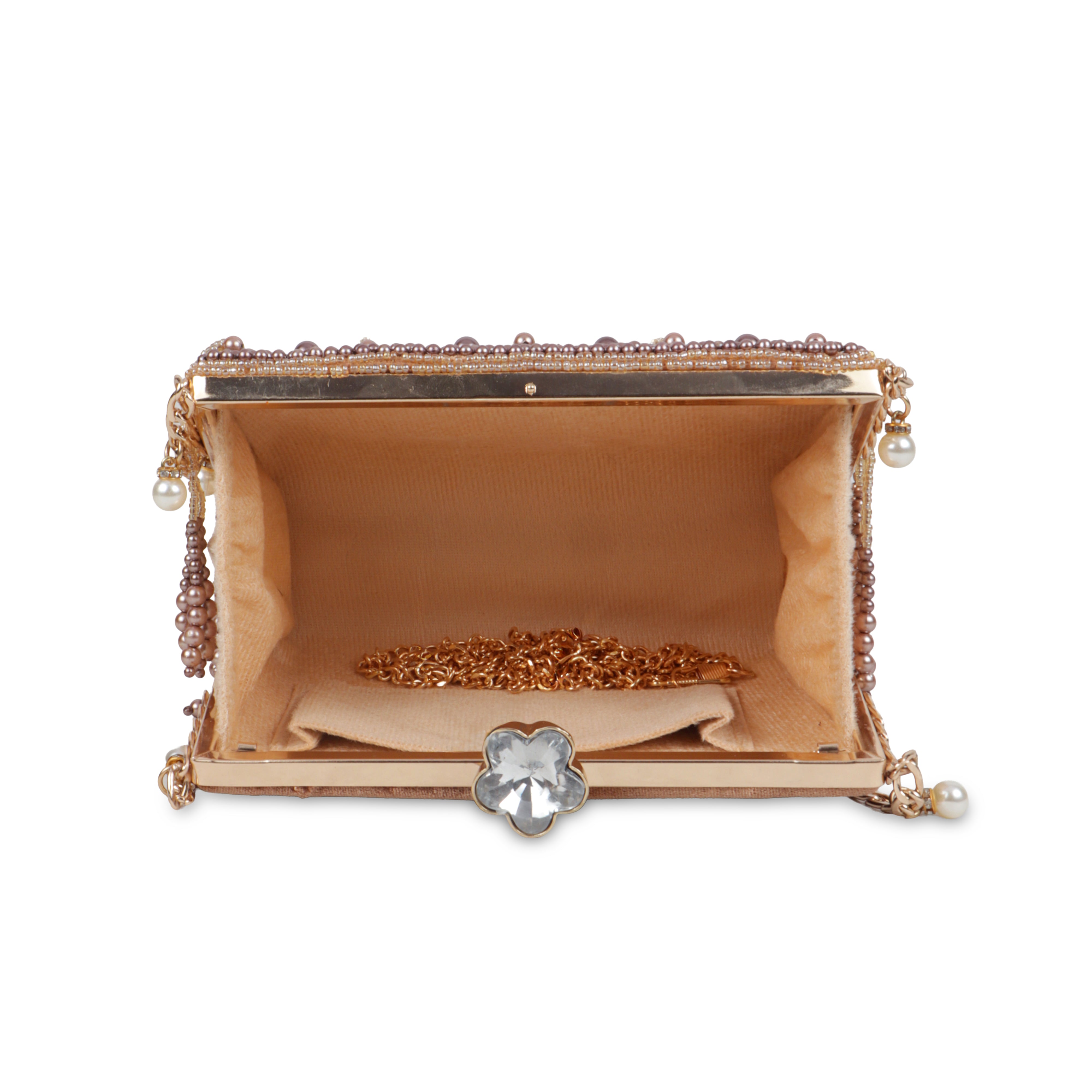 Magnolia Luxe Bronze Beaded Velvet Clutch – Bridal, Festive & Party Wear
