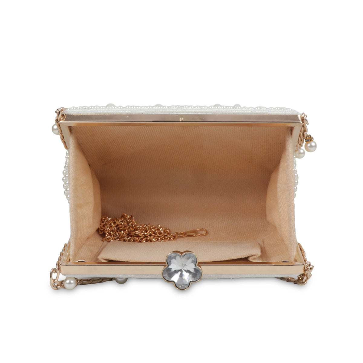 Magnolia White Velvet Embellished Women Clutch