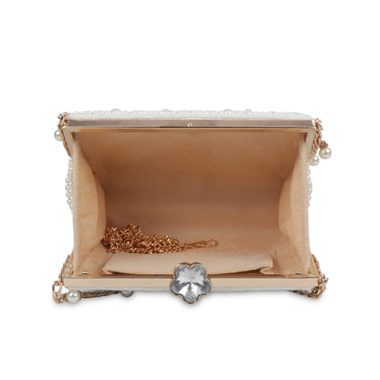 Magnolia White Velvet Embellished Women Clutch