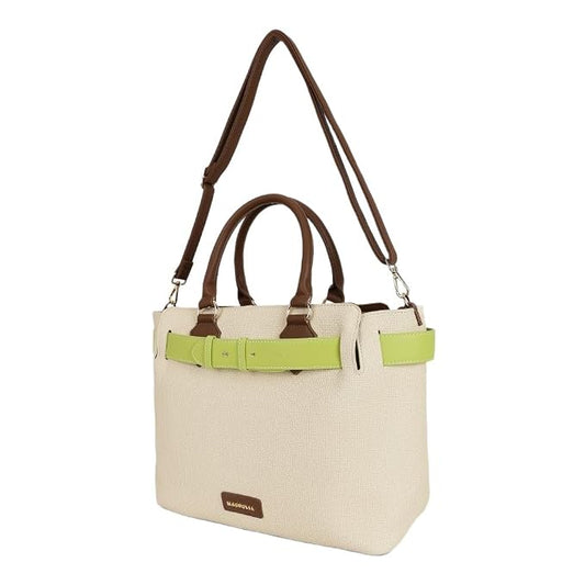 Magnolia PU Leather Women Beige Tote Bag