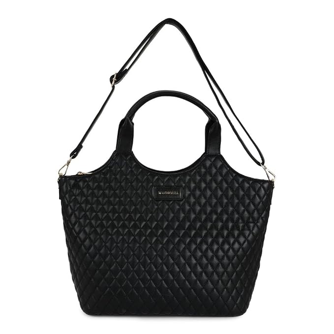 Magnolia PU Leather Women Black Tote Bag