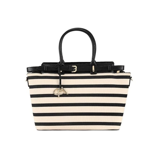 Magnolia Black PU Leather Striped One Size Women Tote
