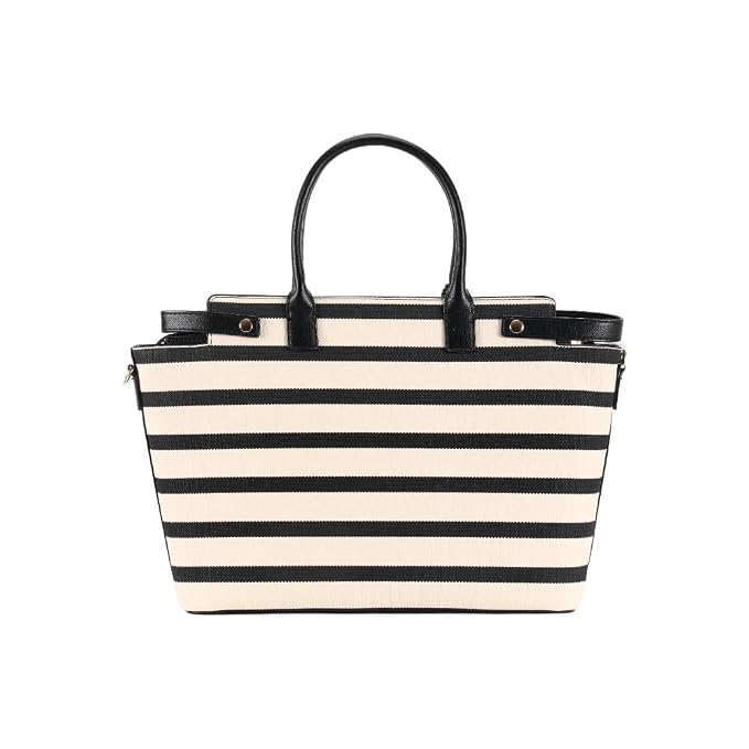 Magnolia Black PU Leather Striped One Size Women Tote