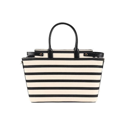 Magnolia Black PU Leather Striped One Size Women Tote