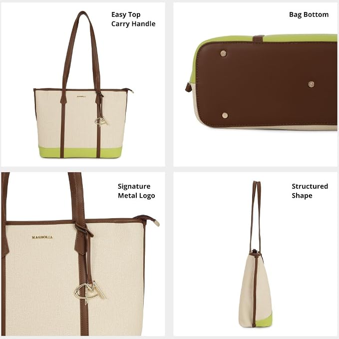 Magnolia PU Leather Women Beige Tote Bag