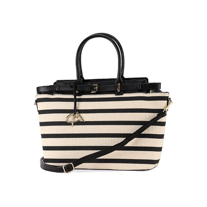 Magnolia Black PU Leather Striped One Size Women Tote