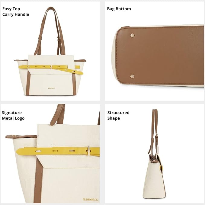 Magnolia PU Leather Women Ivory Tote Bag