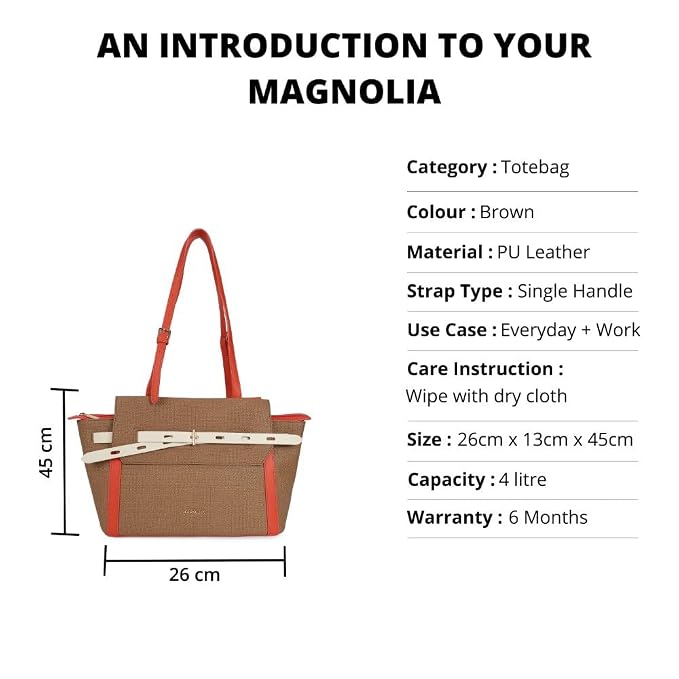 Magnolia PU Leather Women Brown Tote Bag