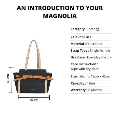 Magnolia PU Leather Women Black Tote Bag