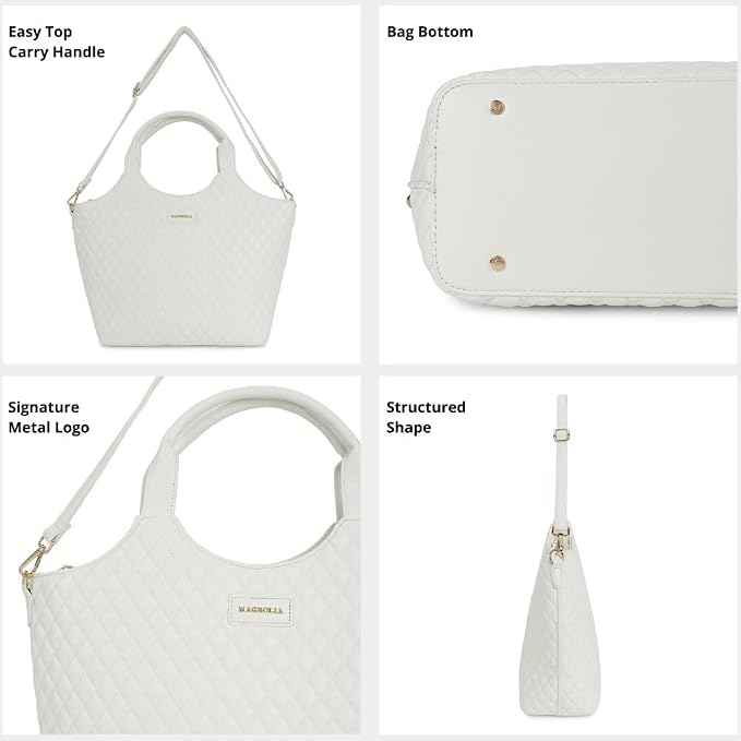 Magnolia PU Leather Women White Tote Bag