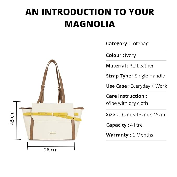 Magnolia PU Leather Women Ivory Tote Bag