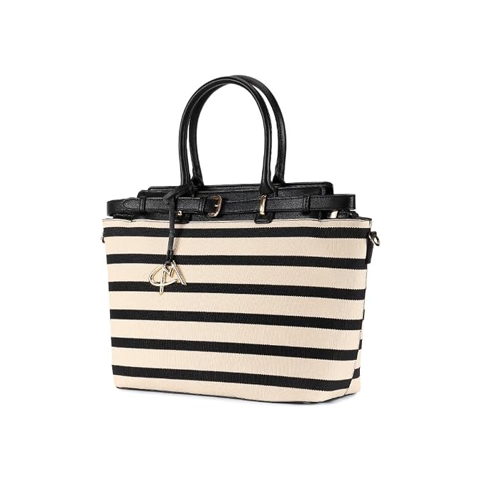 Magnolia Black PU Leather Striped One Size Women Tote