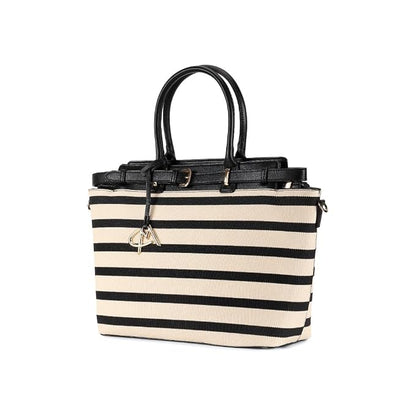 Magnolia Black PU Leather Striped One Size Women Tote
