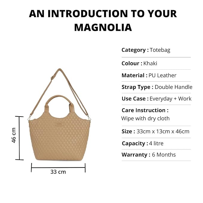 Magnolia PU Leather Women Khaki Tote Bag