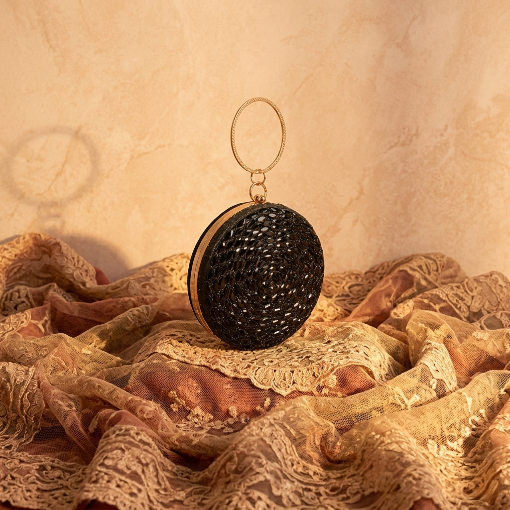 Magnolia Black Jute Embellished Women Clutch