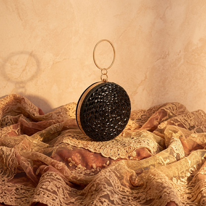Magnolia Black Jute Embellished Women Clutch