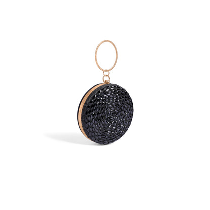 Magnolia Black Jute Embellished Women Clutch