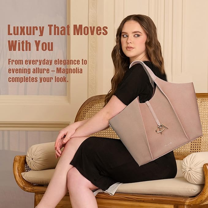 Luxury Hobo Tote Bag Spacious PU Leather Handbag with Charm