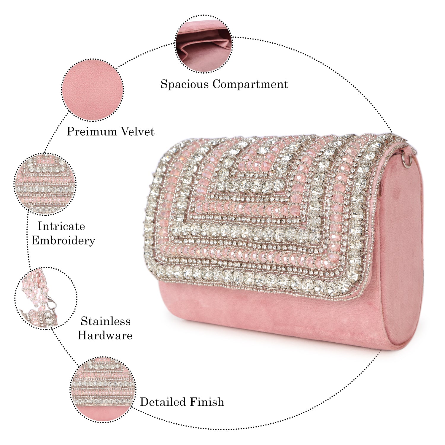 Nysa Pink Embellished Flap over Clutch Bag