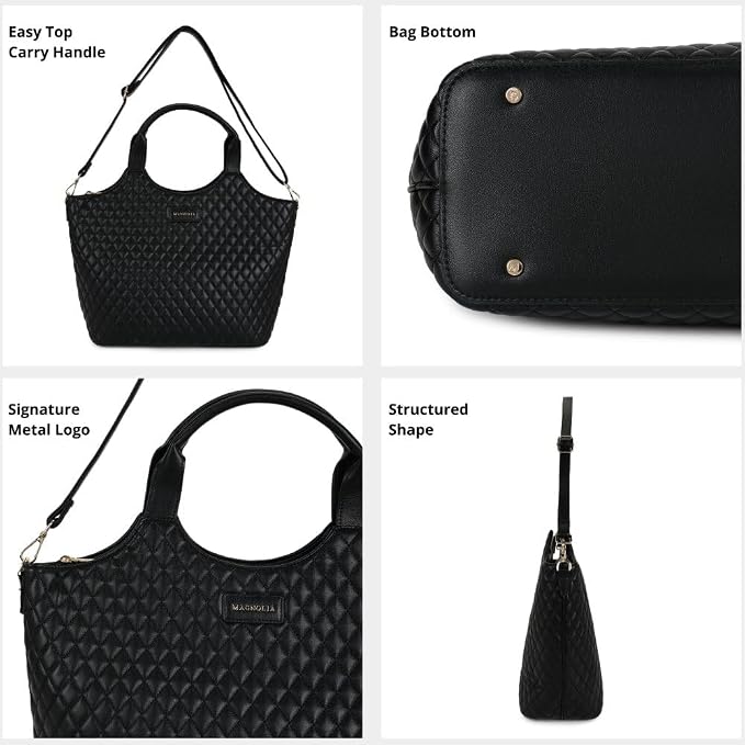 Magnolia PU Leather Women Black Tote Bag