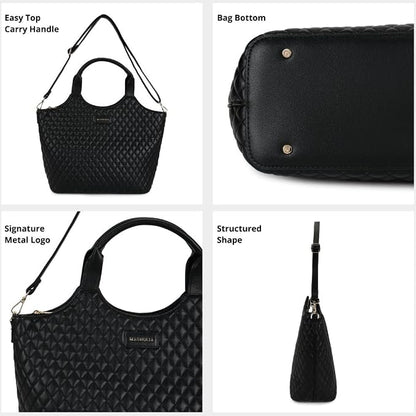 Magnolia PU Leather Women Black Tote Bag