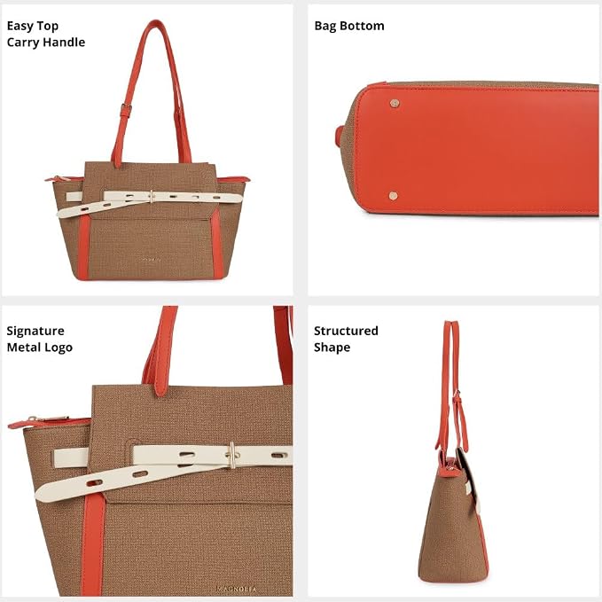 Magnolia PU Leather Women Brown Tote Bag