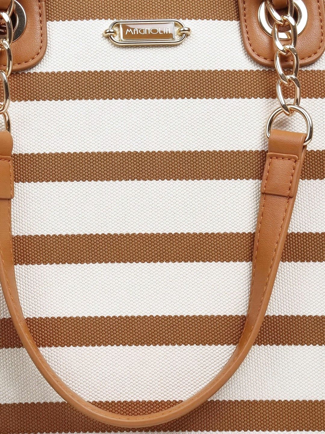 Magnolia PU Leather Women Striped Brown Tote Bag