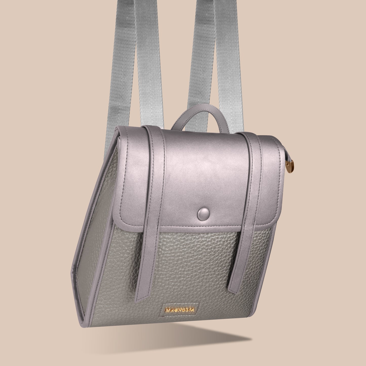 Magnolia Silver Vegan Leather Backpack for Women | 10.5L Stylish Casual Daypack with Long Strap