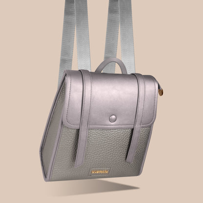 Magnolia Silver Vegan Leather Backpack for Women | 10.5L Stylish Casual Daypack with Long Strap