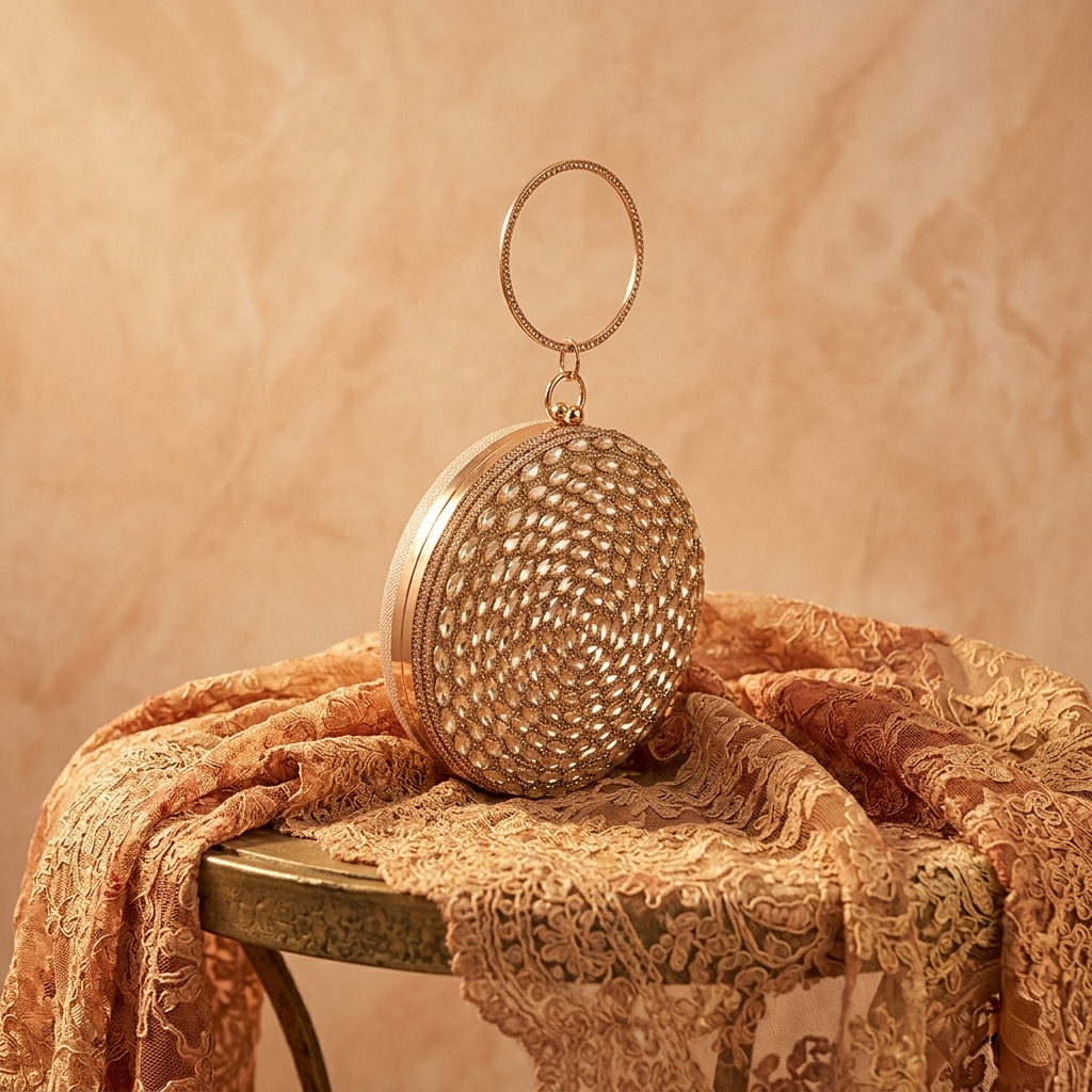 Magnolia Gold Jute Embellished Women Clutch