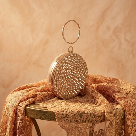 Magnolia Gold Jute Embellished Women Clutch