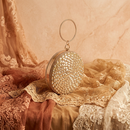 Magnolia Gold Jute Embellished Women Clutch