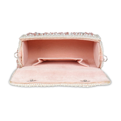 Magnolia Pink Velvet Embellished Women Clutch