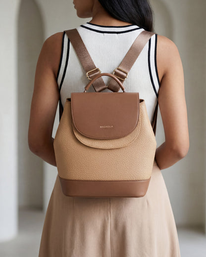 Magnolia Khaki PU Leather Solid One Size Women Backpack