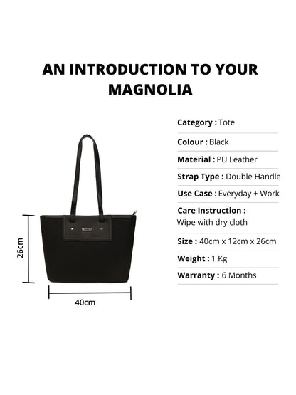 Magnolia Black PU Leather Textured One Size Women Tote