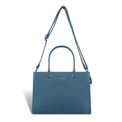 Magnolia Blue Quilted Faux Leather Handbag for Women | 10.5L Stylish Everyday & Office Use Bag with Long Strap