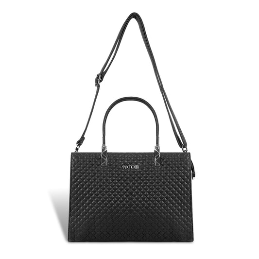 Magnolia Black Quilted Faux Leather Handbag for Women | 10.5L Stylish Everyday & Office Use Bag with Long Strap