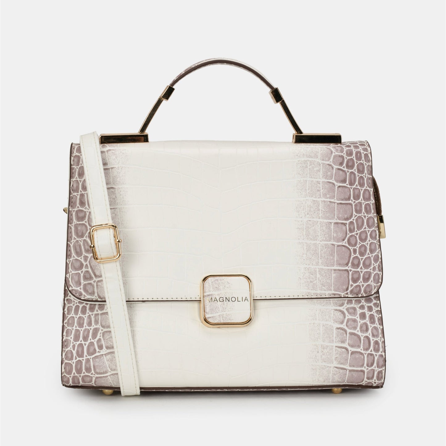 Magnolia Luxe Croco Texture Satchel – Elegant Handbag with Gold Accents