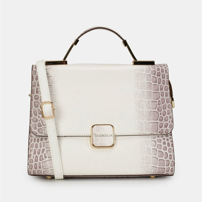 Magnolia Luxe Croco Texture Satchel – Elegant Handbag with Gold Accents