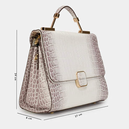 Magnolia Luxe Croco Texture Satchel – Elegant Handbag with Gold Accents