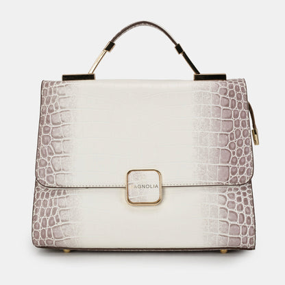 Magnolia Luxe Croco Texture Satchel – Elegant Handbag with Gold Accents