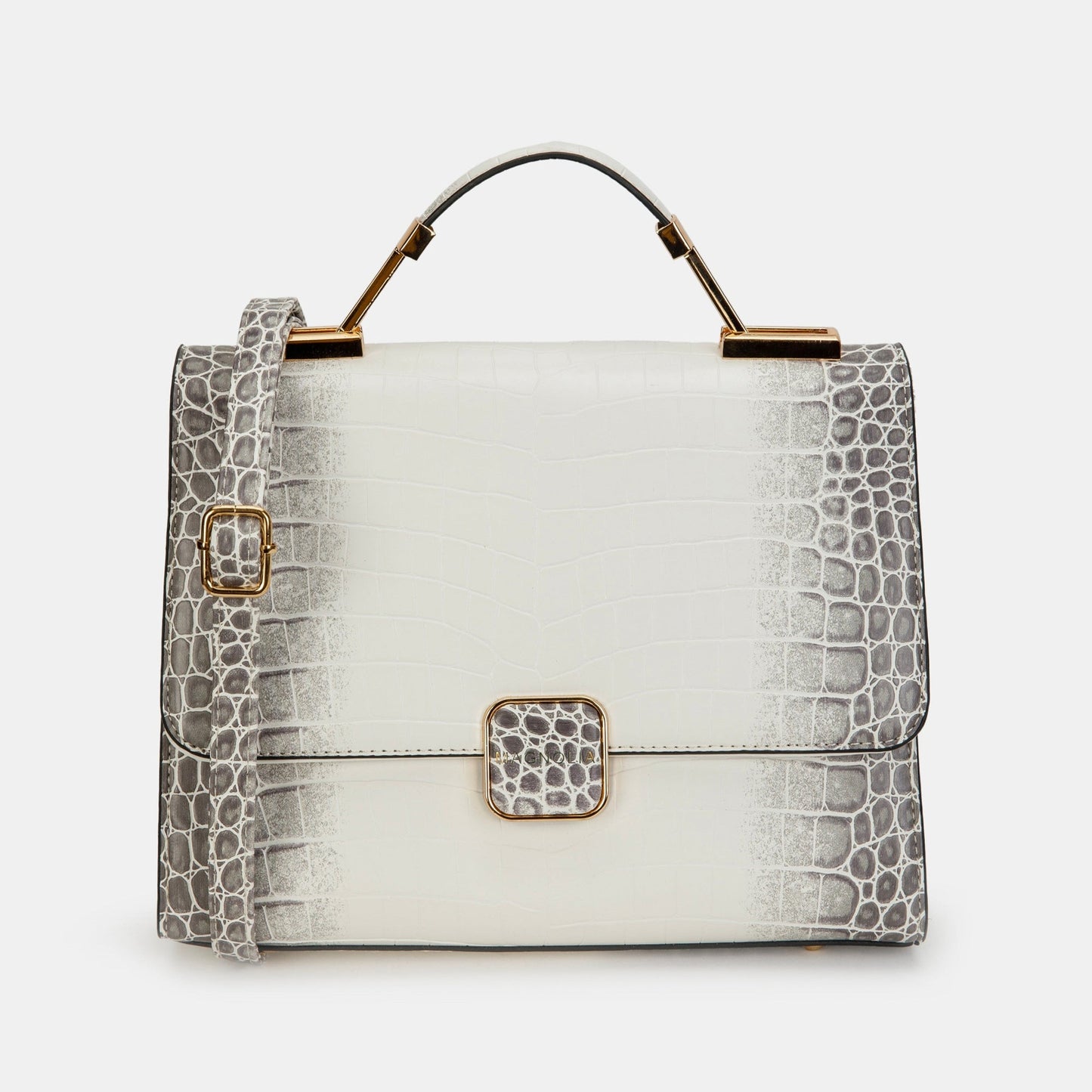 Magnolia Luxe Croco Texture Satchel – Elegant Handbag with Gold Accents