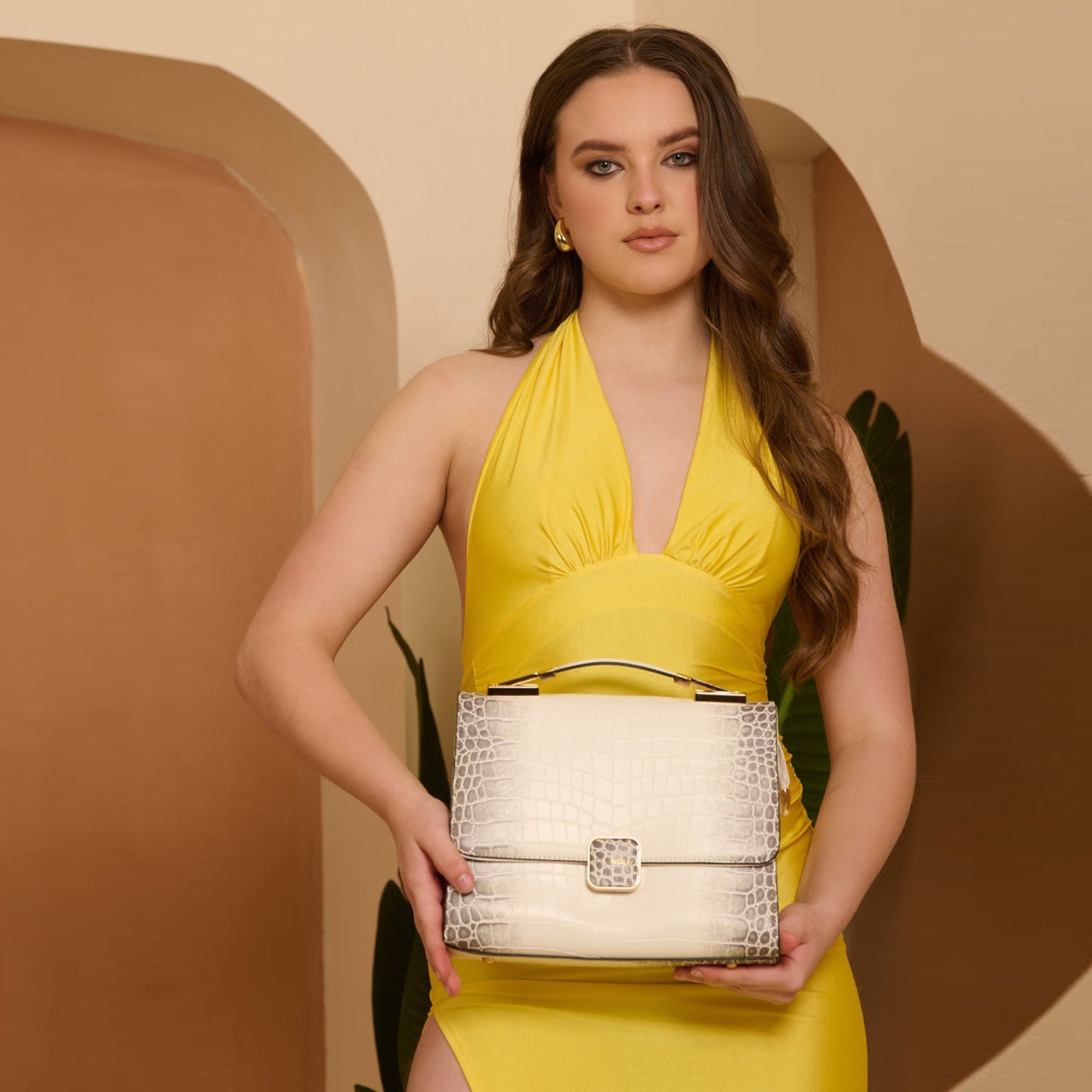 Magnolia Luxe Croco Texture Satchel – Elegant Handbag with Gold Accents