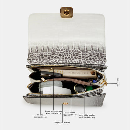 Magnolia Luxe Croco Texture Satchel – Elegant Handbag with Gold Accents