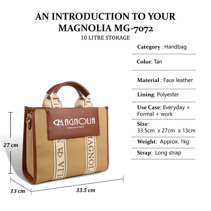 Magnolia® Premium Faux Leather Handbag – 10L Spacious Everyday & Office Bag | Khaki